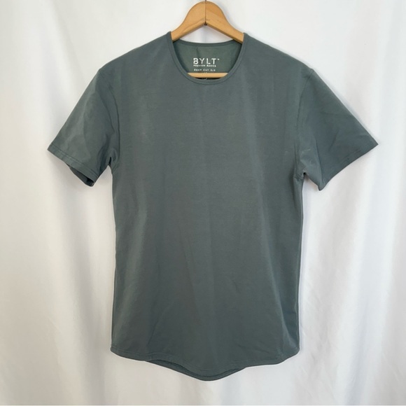 BYLT Shirt Mens Medium Blue Drop Cut Lux Premium Basics‎ Curved Hem Solid Casual - Picture 1 of 11